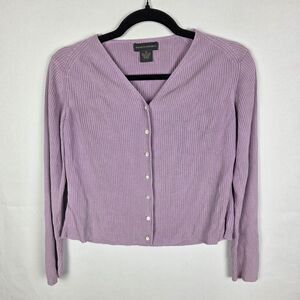 Banana Republic Pink Ribbed Silk Cropped Button Up Cardigan Sweater Medium